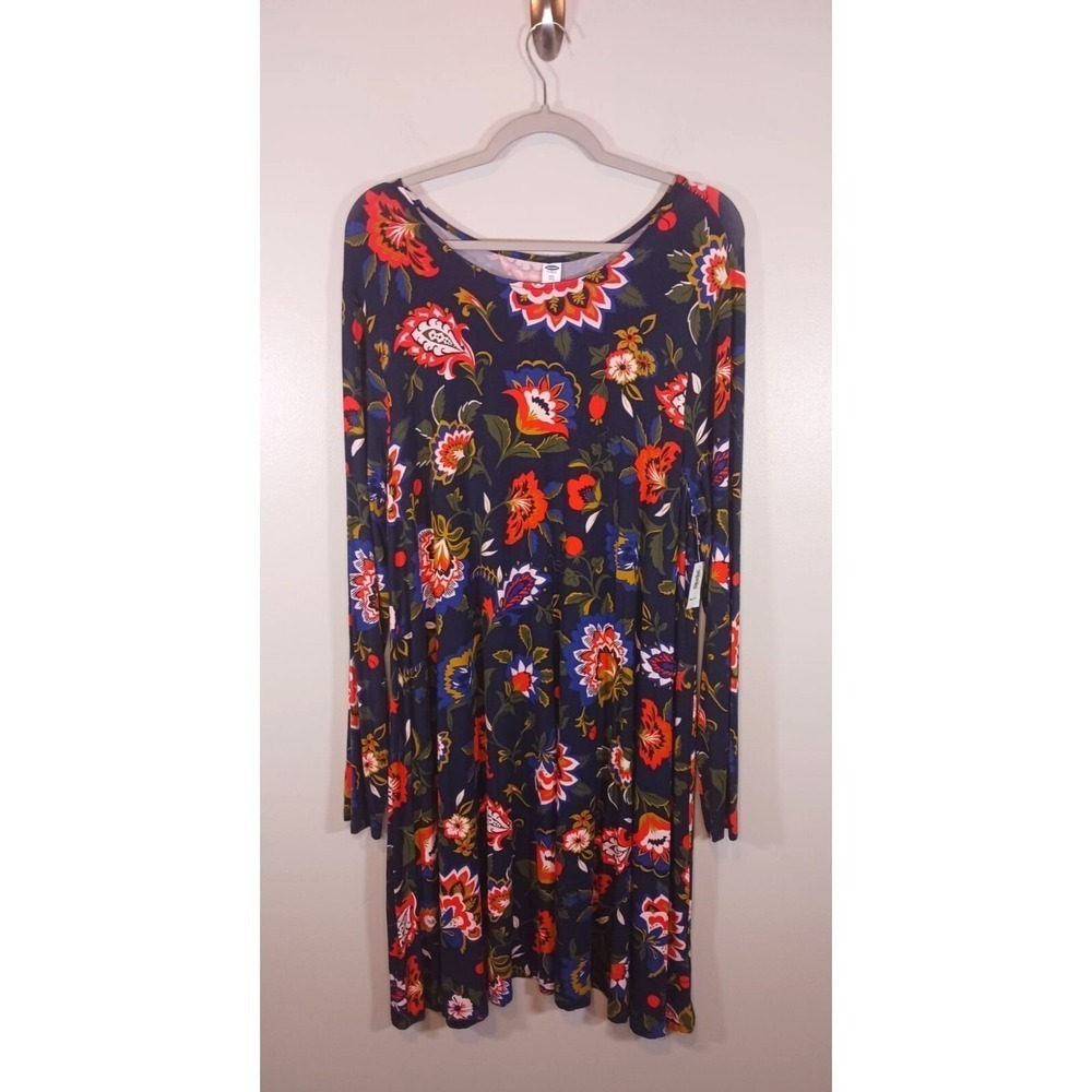 Old Navy Floral Knit Midi Dress XXL Long Sleeve Stretch Plus NWT Soft Casual